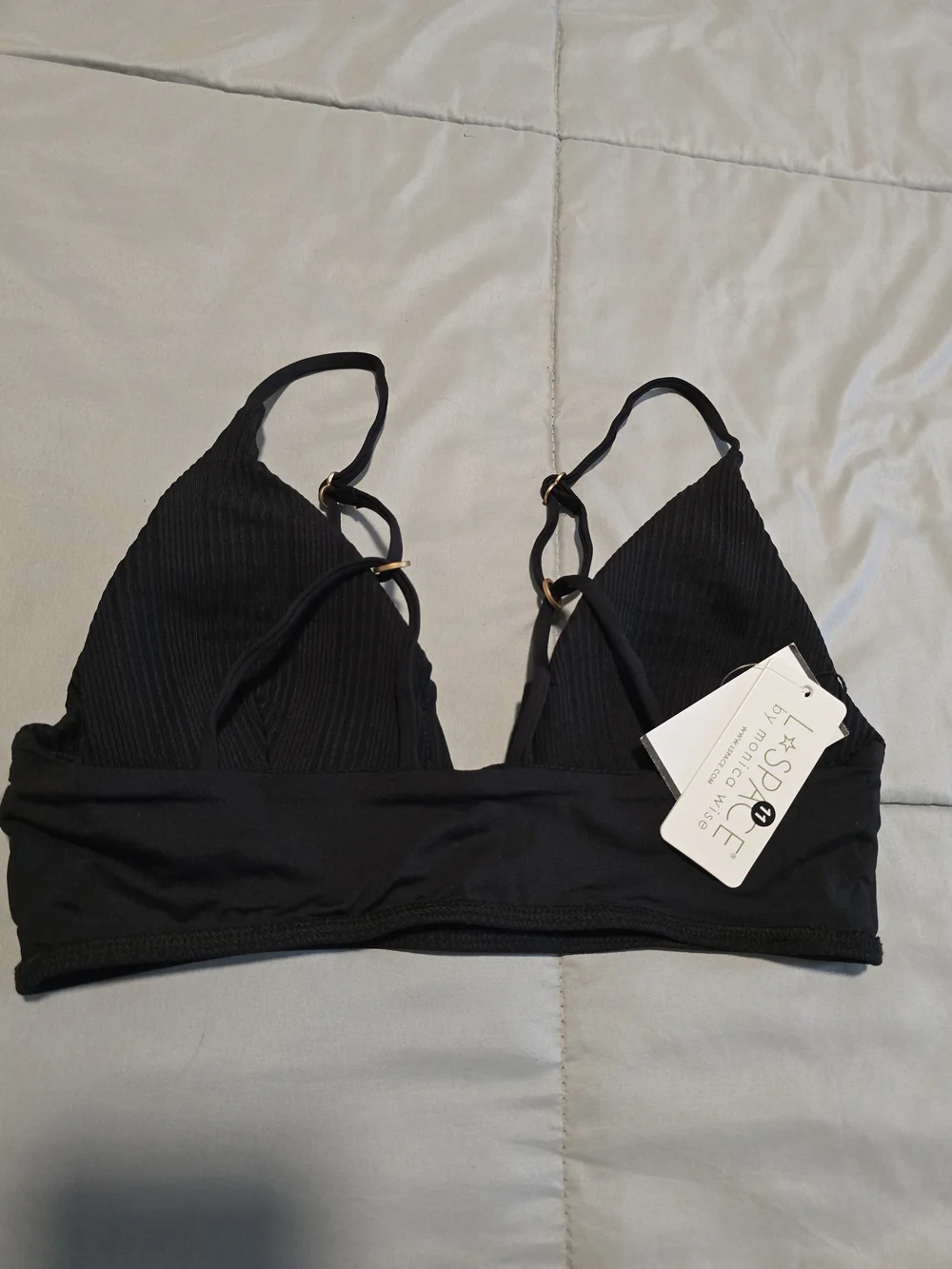 L*Space Siren Ribbed Plunge Bikini Top Black XL NWT Swimwear Bathing Suit